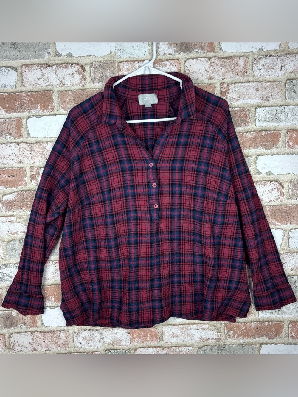 RYLLACE Red Blue 100% ORGANIC COTTON PERFECT SHIRT TOP SZ 24 plaid